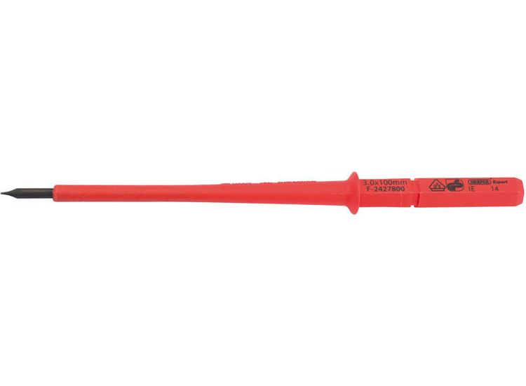 Draper 24737 Ergo Plus&amp;#174; Plain Slot VDE Interchangeable Screwdriver Blade 3mm x 100mm