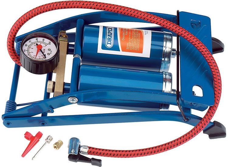 Draper 25996 Double Cylinder Foot Pump with Pressure Gauge