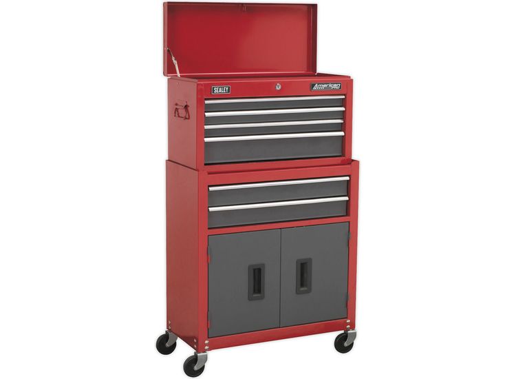 Sealey AP2200BB Topchest &amp; Rollcab Combination 6 Drawer with Ball Bearing Slides - Red/Grey