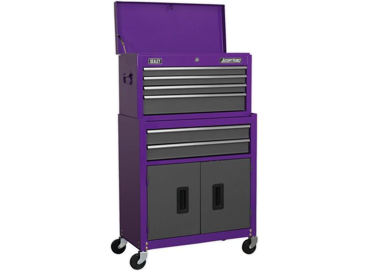 Sealey AP2200BBCP Topchest &amp; Rollcab Combination 6 Drawer with Ball Bearing Slides - Purple/Grey