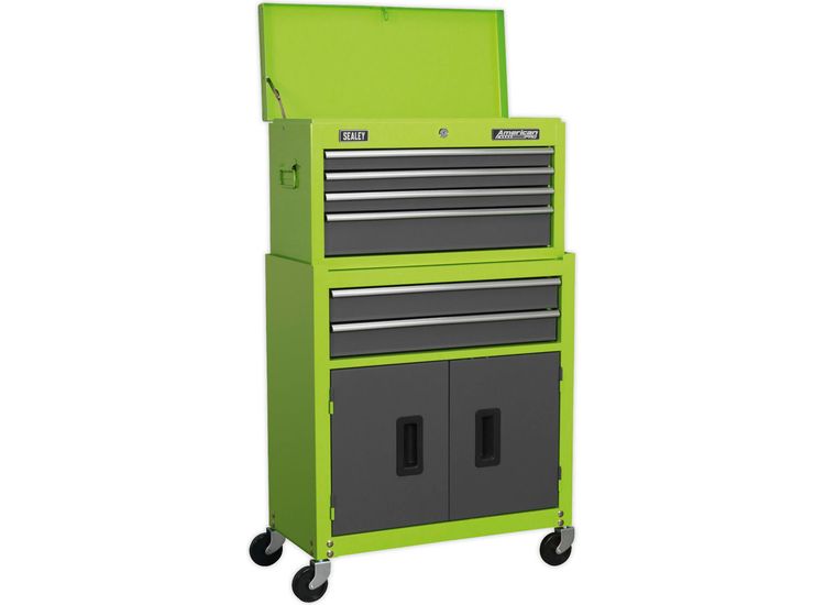 Sealey AP2200BBHV Topchest &amp; Rollcab Combination 6 Drawer with Ball Bearing Slides - Hi-Vis Green/Grey