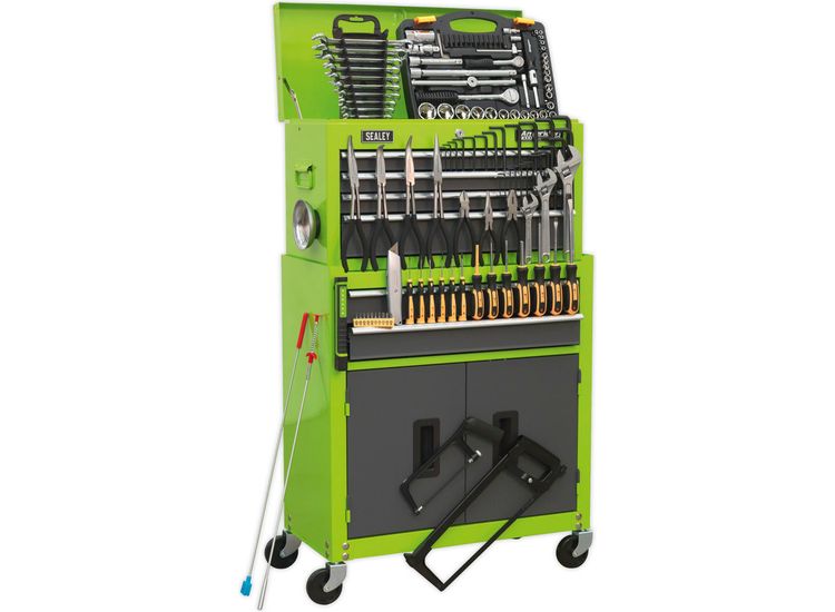 Sealey AP2200COMBOHV Topchest &amp; Rollcab Combination 6 Drawer Ball Bearing Slides - Hi-Vis Green/Grey &amp; 128pc Tool Kit
