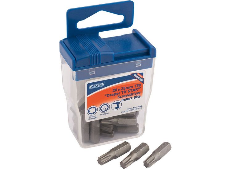 Draper 27694 20 x TX-STAR&amp;#174; 25mm Long Insert Bits in Plastic Storage Case