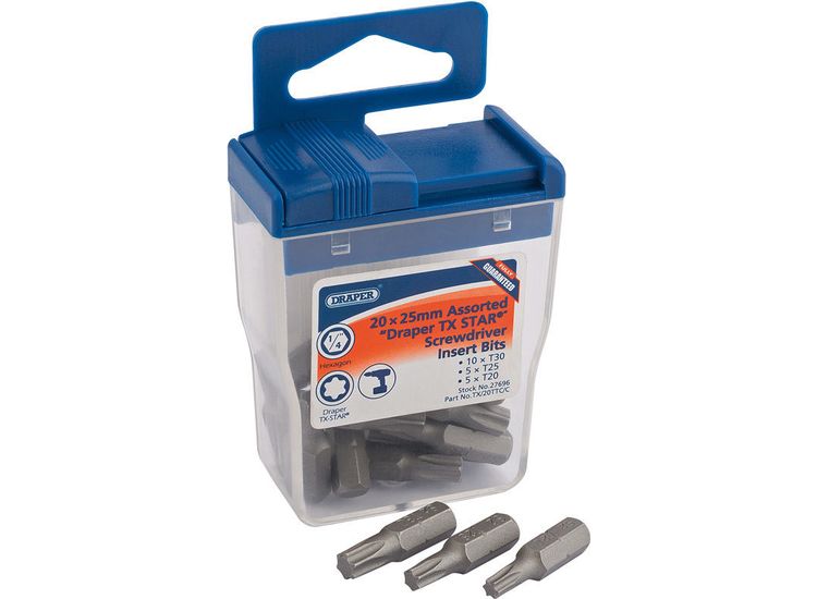 Draper 27696 TX-STAR&amp;#174; 25mm Long Insert Bits (20 x Assorted)