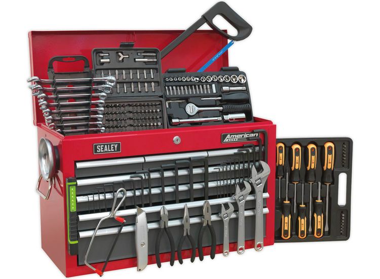 Sealey AP22509BBCOMB Topchest 9 Drawer with Ball Bearing Slides - Red/Grey &amp; 205pc Tool Kit