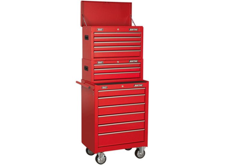 Sealey AP22STACK Topchest, Mid-Box &amp; Rollcab 14 Drawer Stack - Red