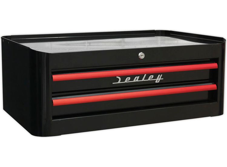 Sealey AP28102BR Mid-Box 2 Drawer Retro Style - Black with Red Anodised Drawer Pulls