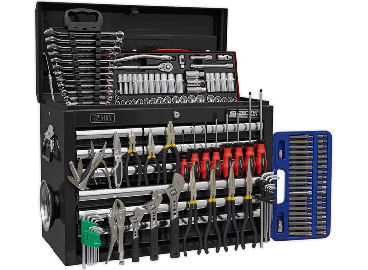Sealey AP33109BCOMBO Topchest 10 Drawer with Ball Bearing Slides - Black &amp; 139pc Tool Kit