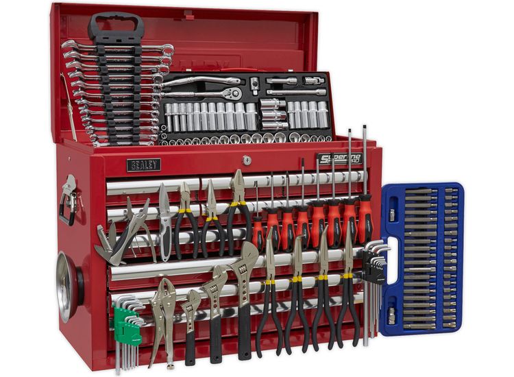 Sealey AP33109COMBO Topchest 10 Drawer with Ball Bearing Slides - Red &amp; 139pc Tool Kit