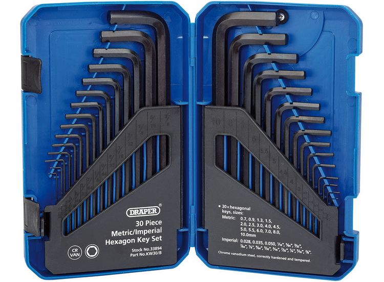Draper 33894 Metric/Imperial Combined Long Pattern Hexagon Key Set (30 Piece)