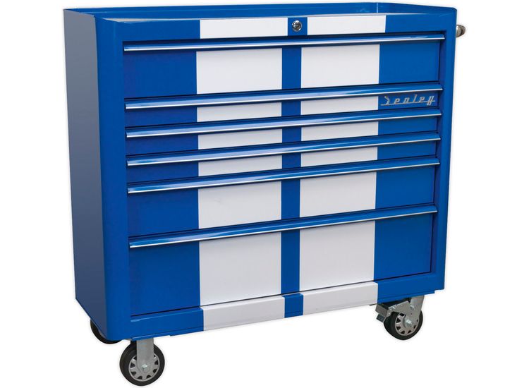 Sealey AP41206BWS Rollcab 6 Drawer Wide Retro Style - Blue with White Stripes