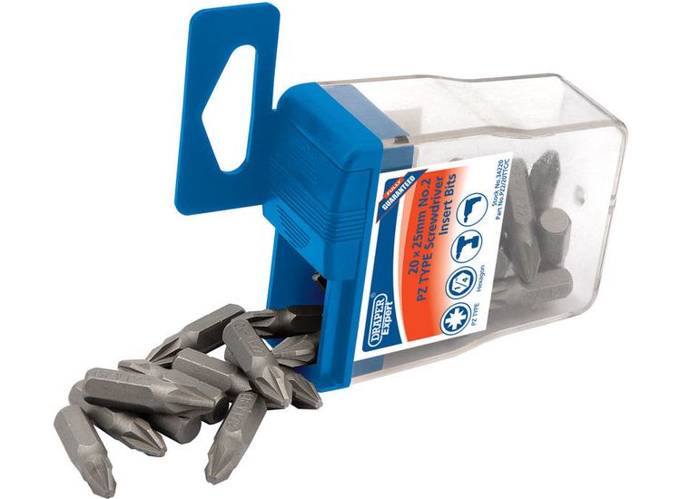 Draper 34220 No.2 PZ TYPE 1/4" Insert Bits in Plastic Storage Case (20 Piece)