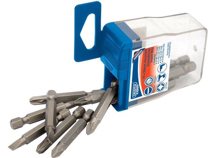 Draper 34221 1/4" Hex Assorted Insert Bits in Plastic Storage Case (15 Piece)