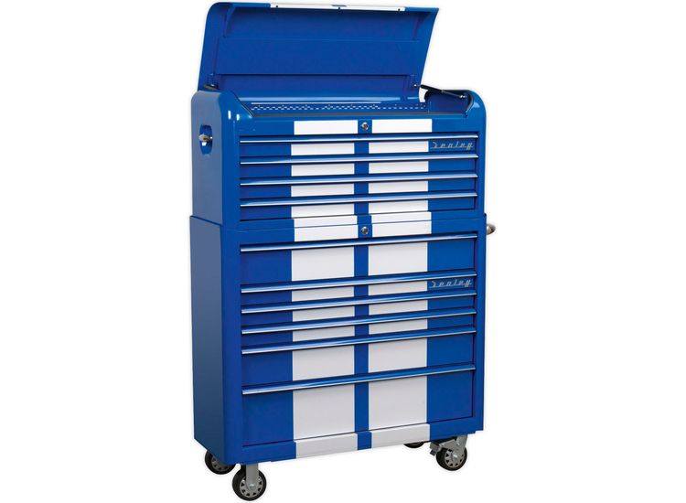 Sealey AP41COMBOBWS Retro Style Extra Wide Topchest &amp; Rollcab Combination 10 Drawer Blue/White Stripes
