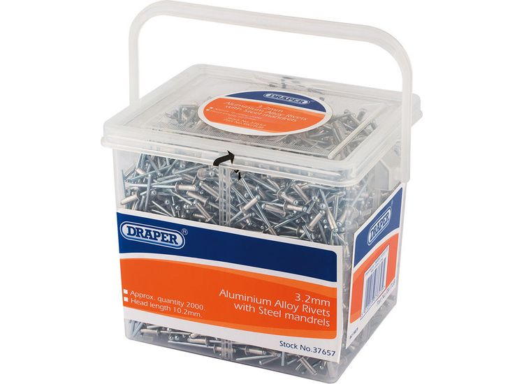 Draper 37657 Tub of 2000 (Approx ) 3.2mm Diameter Blind Rivets