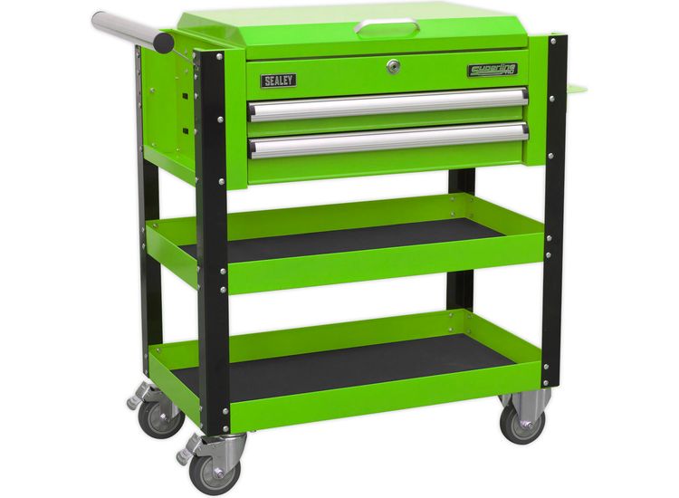 Sealey AP760MHV Heavy-Duty Mobile Tool &amp; Parts Trolley 2 Drawers &amp; Lockable Top - Hi-Vis Green