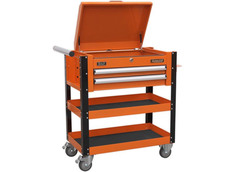 Sealey AP760MO Heavy-Duty Mobile Tool &amp; Parts Trolley 2 Drawers &amp; Lockable Top - Orange