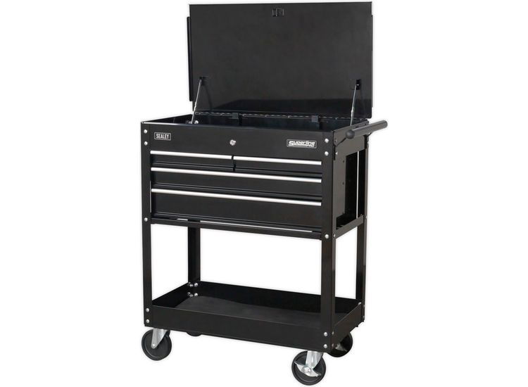 Sealey AP850MB Heavy-Duty Mobile Tool &amp; Parts Trolley with 4 Drawers &amp; Lockable Top - Black