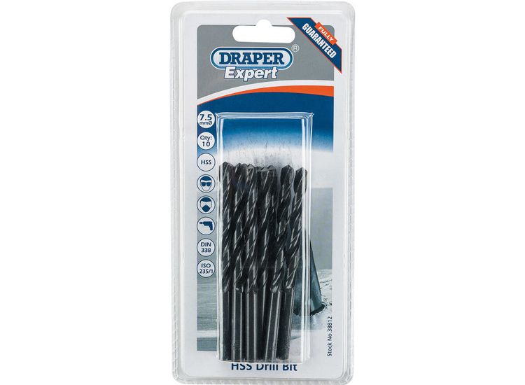 Draper 38812 7.5mm HSS Drills Card Of 10