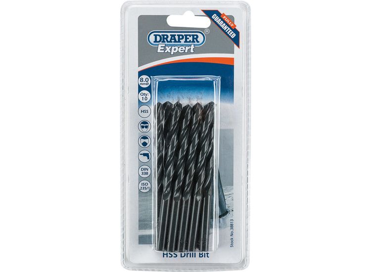 Draper 38813 8.0mm HSS Drills Card Of 10