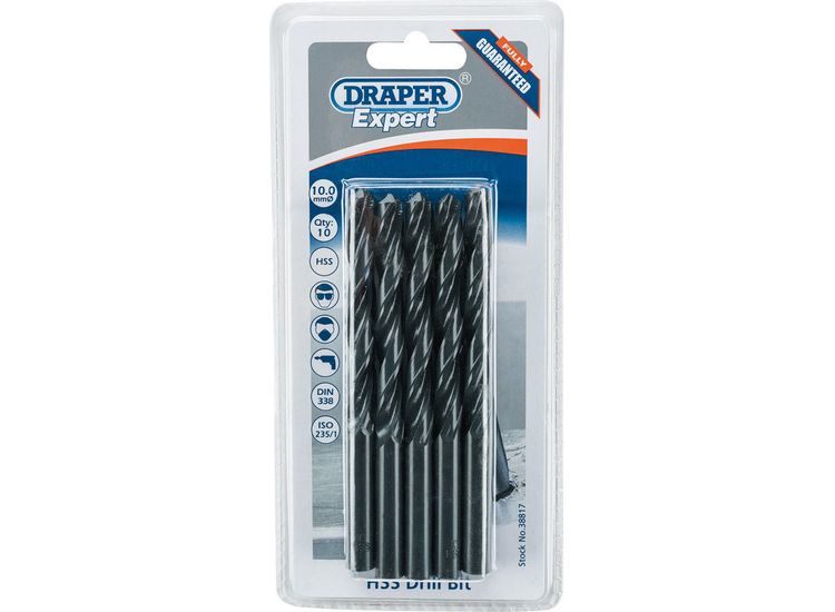Draper 38817 10.0mm HSS Drills Card Of 10