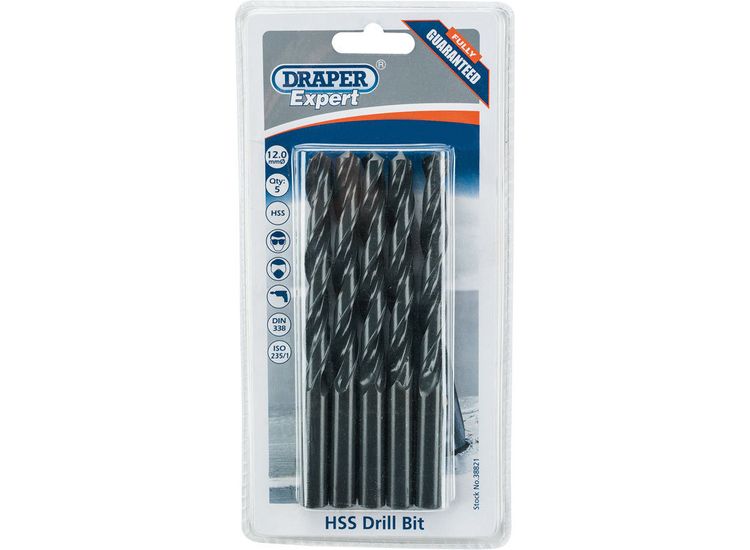 Draper 38821 12.0mm HSS Drills Card Of 5