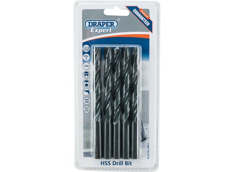 Draper 38822 12.5mm HSS Drills Card Of 5