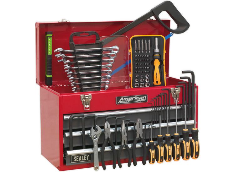 Sealey AP9243BBCOMBO Portable Tool Chest 3 Drawer with Ball Bearing Slides - Red/Grey &amp; 93pc Tool Kit