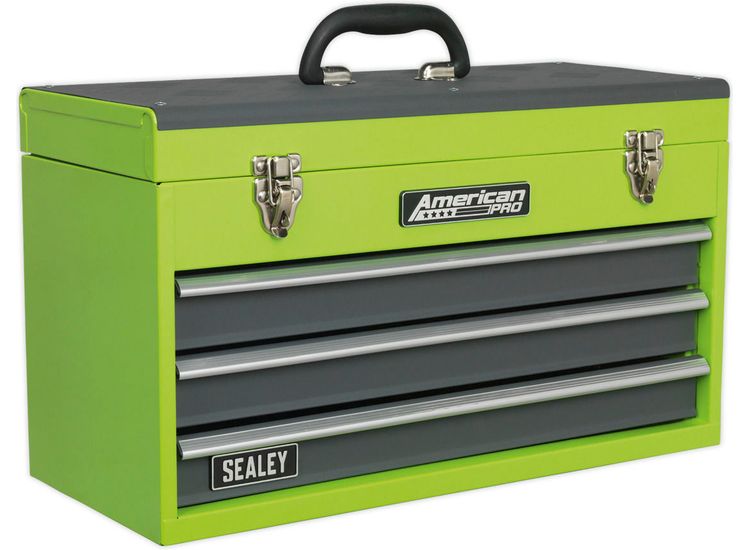 Sealey AP9243BBHV Tool Chest 3 Drawer Portable with Ball Bearing Slides - Hi-Vis Green/Grey