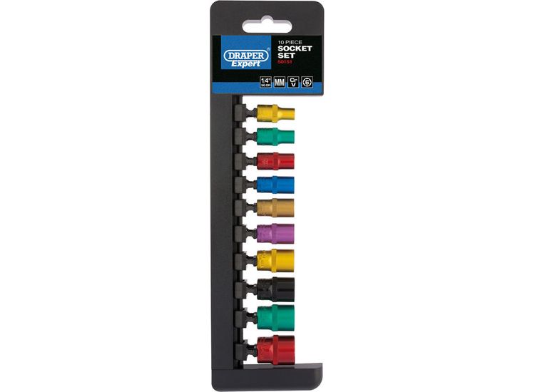 Draper 50151 1/4" Sq. Dr. Metric Coloured Socket Set (10 Piece)