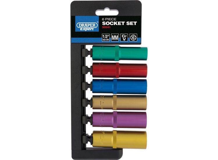 Draper 50541 1/2" Sq. Dr. Metric Coloured Deep Socket Set (6 Piece)