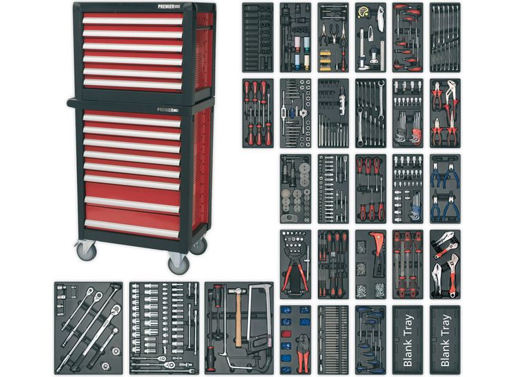Sealey APTTC02 Topchest &amp; Rollcab Combination 14 Drawer with Ball Bearing Slides &amp; 1233pc Tool Kit
