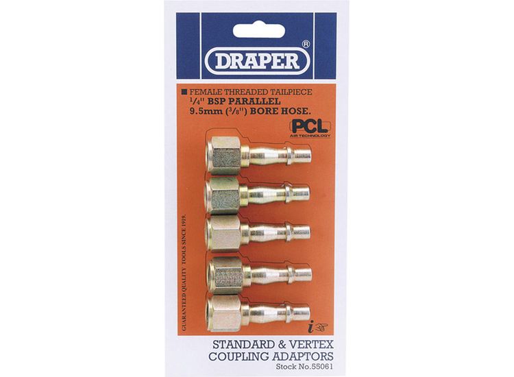 Draper 55061 1/4" Female Thread PCL Coupling Screw Adaptor Pack of 5