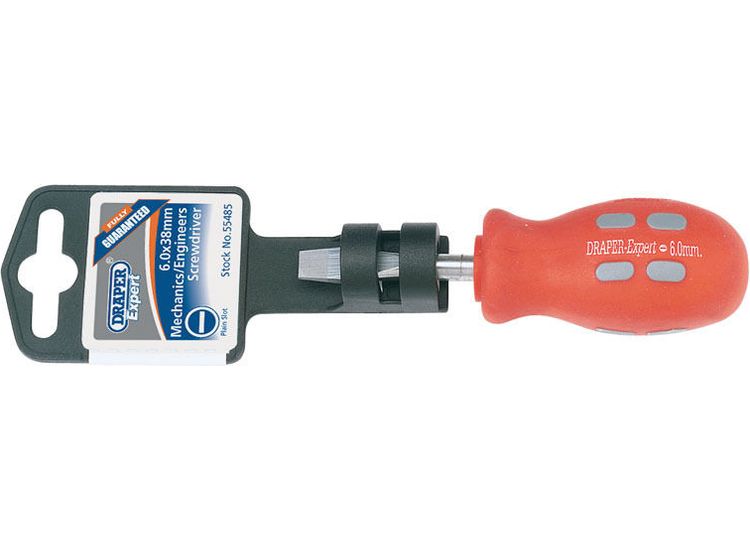 Draper 55485 Plain Slot Flared Tip Mechanics Screwdriver (6mm x 38mm)