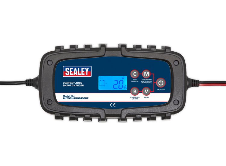 Sealey AUTOCHARGE650HF Compact Auto Smart Charger 6.5A 9-Cycle 6/12V - Lithium
