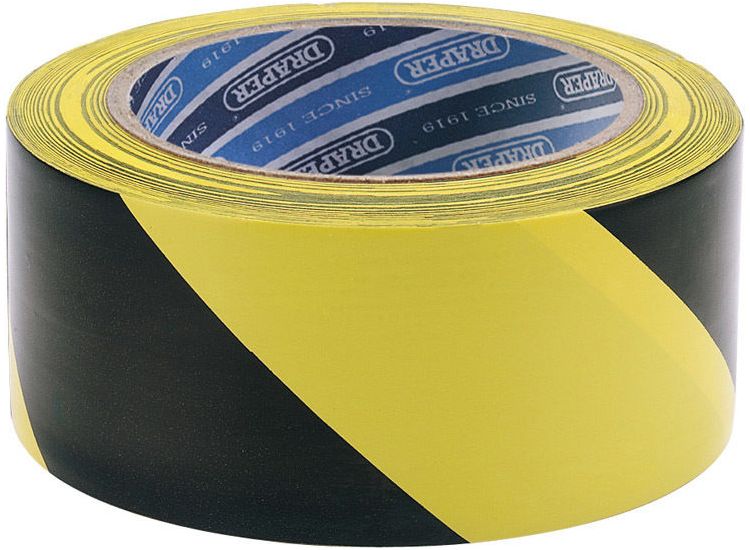 Draper 63382 33M x 50mm Black and Yellow Adhesive Hazard Tape Roll