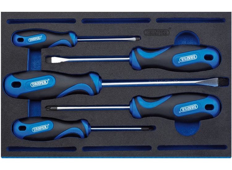Draper 63400 Soft Grip Screwdriver Set in 1/4 Drawer EVA Insert Tray (5 Piece)