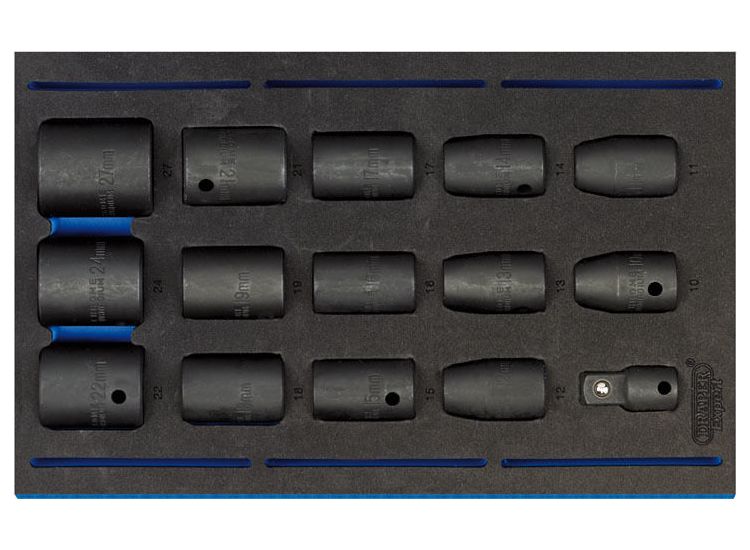 Draper 63415 1/2" Sq. Dr. Impact Socket Set in 1/4 Drawer EVA Insert Tray (15 Piece)