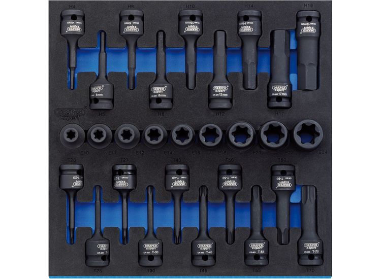Draper 63490 1/2" Sq. Dr. Impact TX-STAR&amp;#174; and He x Socket Set in 1/2 Drawer EVA Insert Tray (28 Piece)