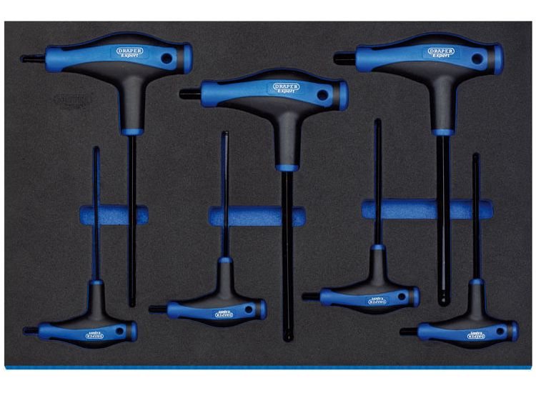 Draper 63503 T' Handle Ball End Hexagon Key Set in 3/4 Drawer Eva Insert Tray (7 Piece)