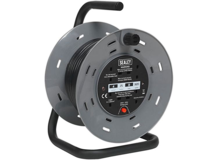 Sealey BCR25 Cable Reel 25m 4 x 230V 1.25mm² Thermal Trip