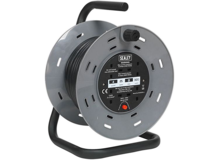 Sealey BCR2525 Cable Reel 25m 4 x 230V 2.5mm² Thermal Trip