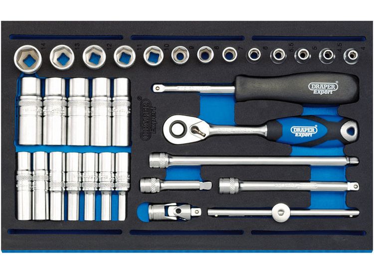 Draper 63532 1/4" Socket Set in 1/4 Drawer EVA Insert Tray (32 Piece)