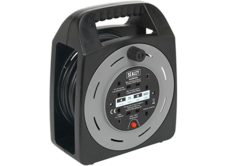 Sealey BCR25CB Cable Reel Box Type 25m 4 x 230V 1.25mm² Thermal Trip