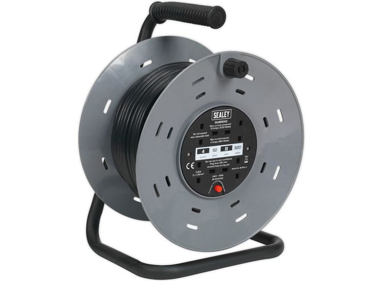 Sealey BCR50 Cable Reel 50m 4 x 230V 1.25mm² Thermal Trip