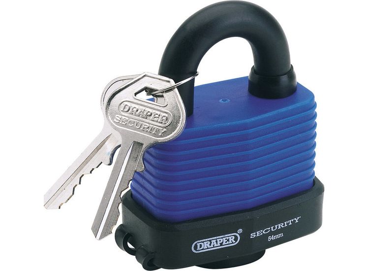Draper 64178 54mm Laminated Steel Padlock and 2 Keys with Hardened Steel Shackle and Bumper