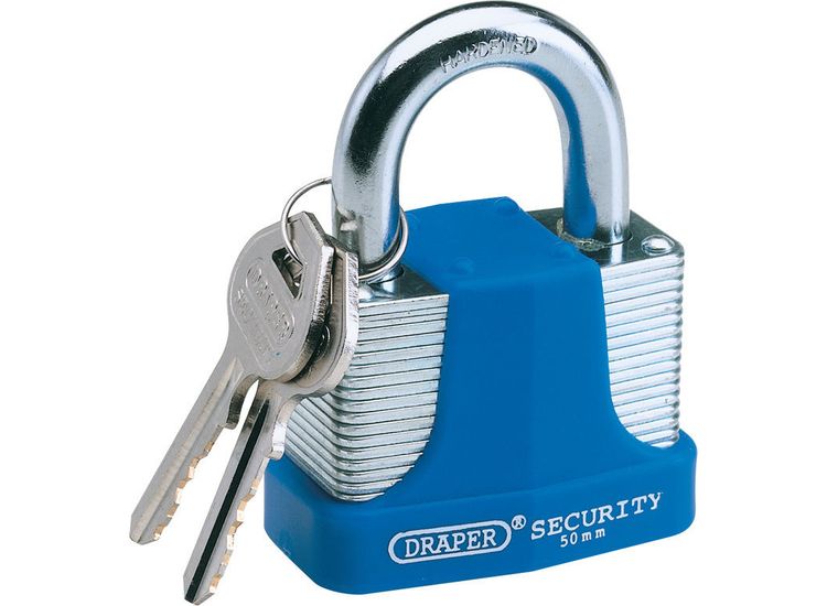 Draper 64180 40mm Laminated Steel Padlock and 2 Keys with Hardened Steel Shackle and Bumper