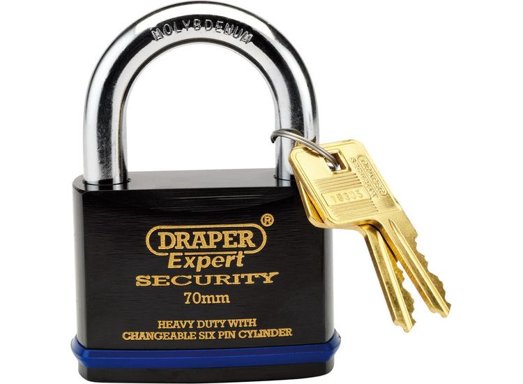 Draper 64195 70mm Heavy Duty Padlock and 2 Keys with Super Tough Molybdenum Steel Shackle