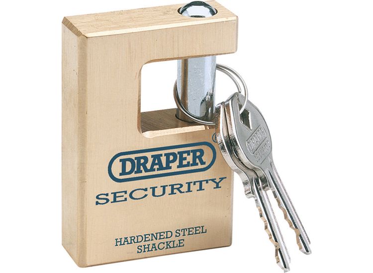 Draper 64201 63mm Quality Close Shackle Solid Brass Padlock and 2 Keys with Hardened Steel Shackle