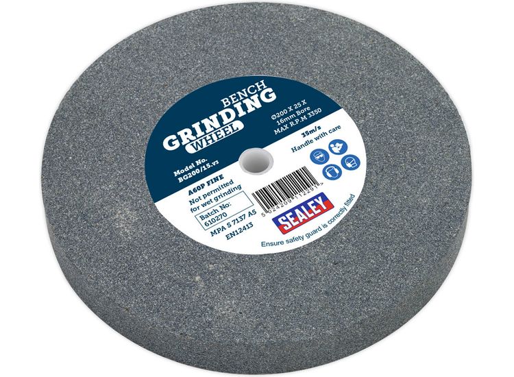 Sealey BG200/15 Grinding Stone &amp;#8709;200 x 25mm 16mm Bore A60P Fine